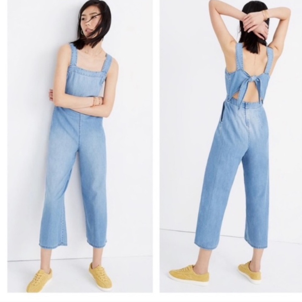 Madewell Light Blue Denim Tie-Back Sleeveless Jumpsuit